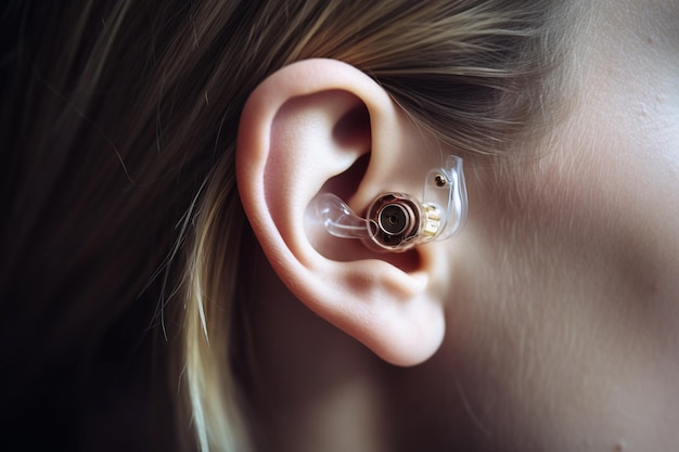 A woman with a hearing aid in her ear