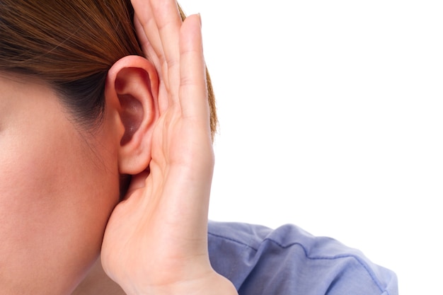 Woman with hearing loss close up