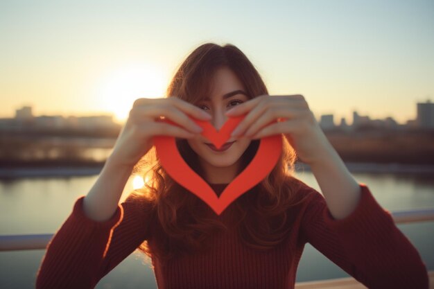 Photo woman with heart for solidarity in international womens day for independence and women rights