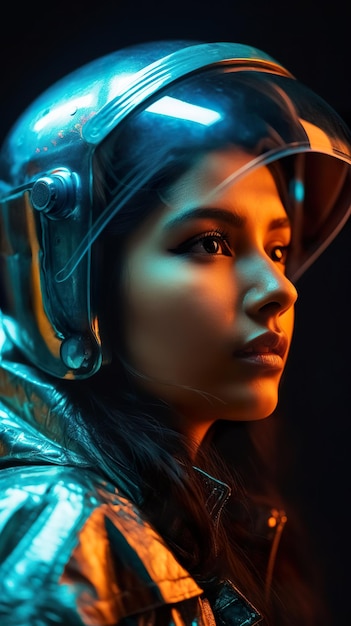 Генерация изображения женщины в шлеме на голове с помощью ИИ