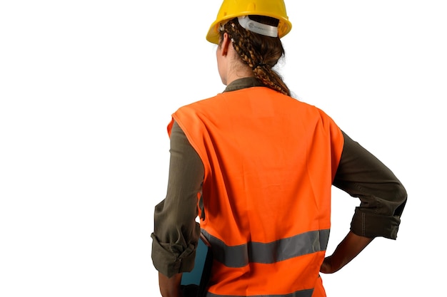 Woman with helmet who work in a warehouse