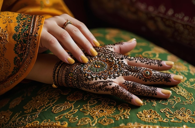 Foto una donna con un tatuaggio di henna sulla mano