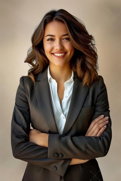 a woman with her arms crossed and a smile on her face