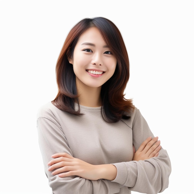 A woman with her arms crossed and a smile on her face.