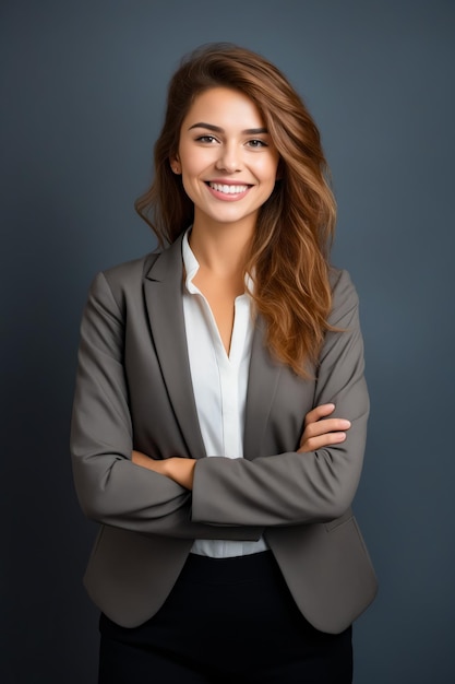 Woman with her arms crossed smiling at the camera Generative AI