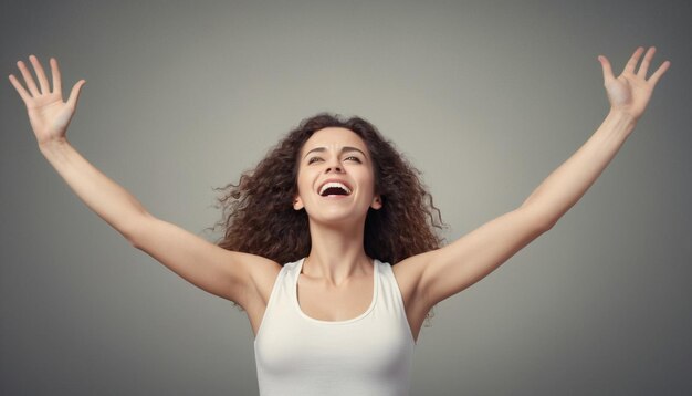a woman with her arms up in the air with her arms up HD 8K wallpaper Stock Photographic Image