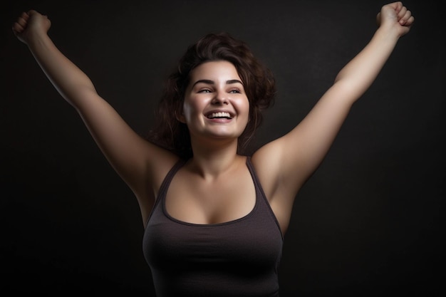 A woman with her arms up in the air