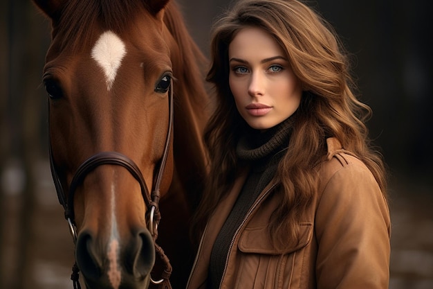 Woman with her brown horse