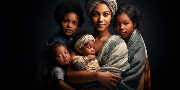 женщина со своими детьми, подчеркивая универсальную роль материнства