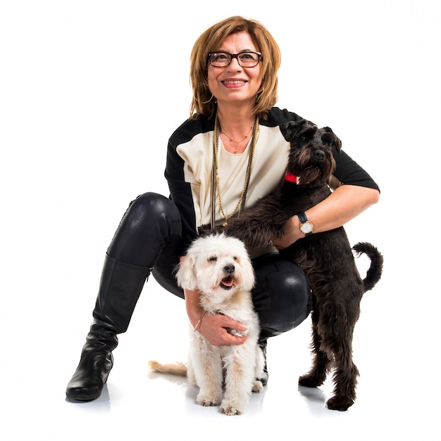 Photo woman with her dogs