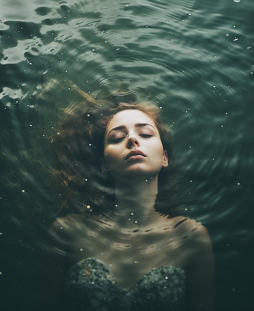 a woman with her eyes closed and her eyes closed in the water.