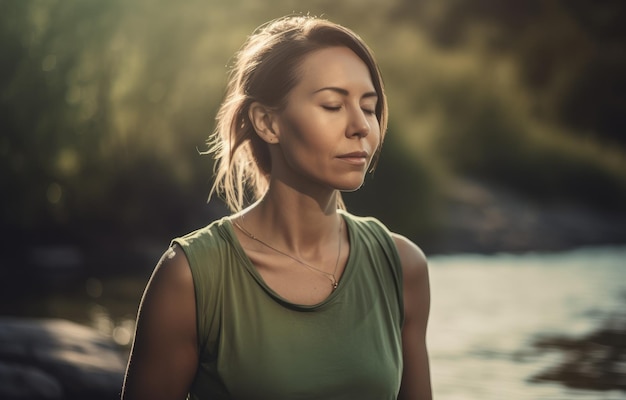 A woman with her eyes closed and her eyes closed