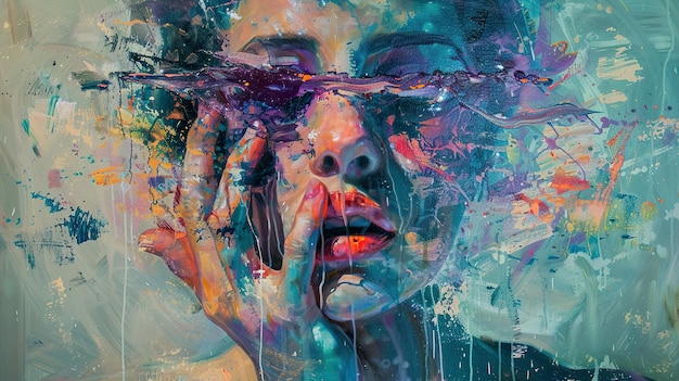 a woman with her eyes closed and her eyes closed