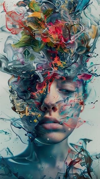 a woman with her eyes closed and the word love on her face