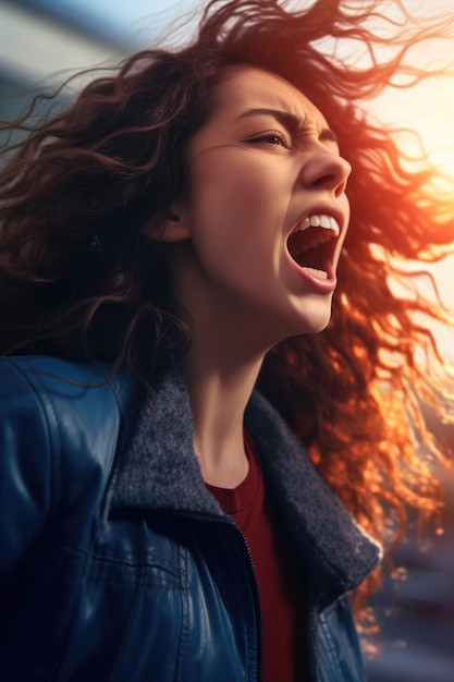 Foto una donna con i capelli che soffiano al vento questa immagine può essere usata per raffigurare il movimento per la libertà e la bellezza naturale