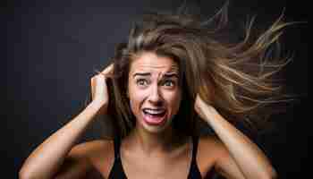 Photo a woman with her hair blowing in the wind