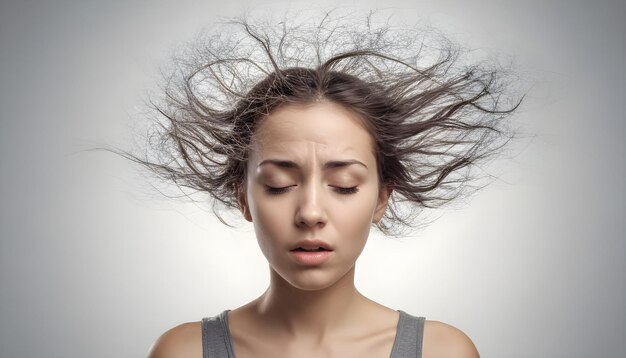 Foto una donna con i capelli che soffiano nel vento