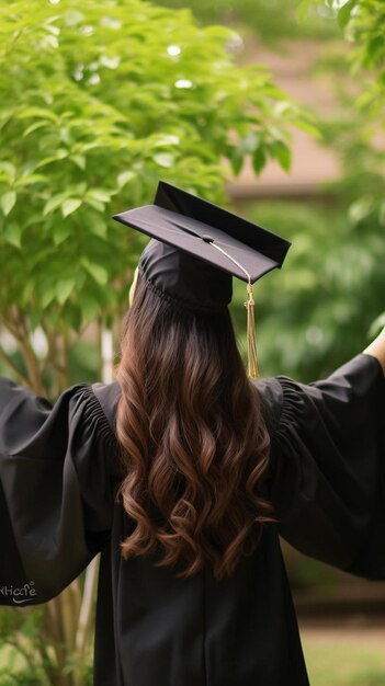 Photo a woman with her hair up in a graduation cap