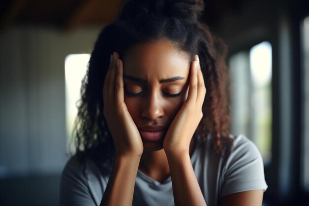 a woman with her hands on her face