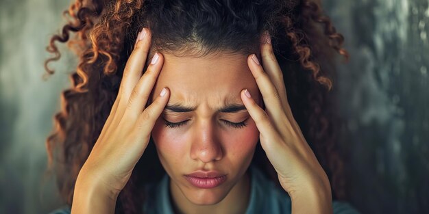 Photo a woman with her hands on her head