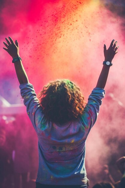 Foto una donna con le mani in alto