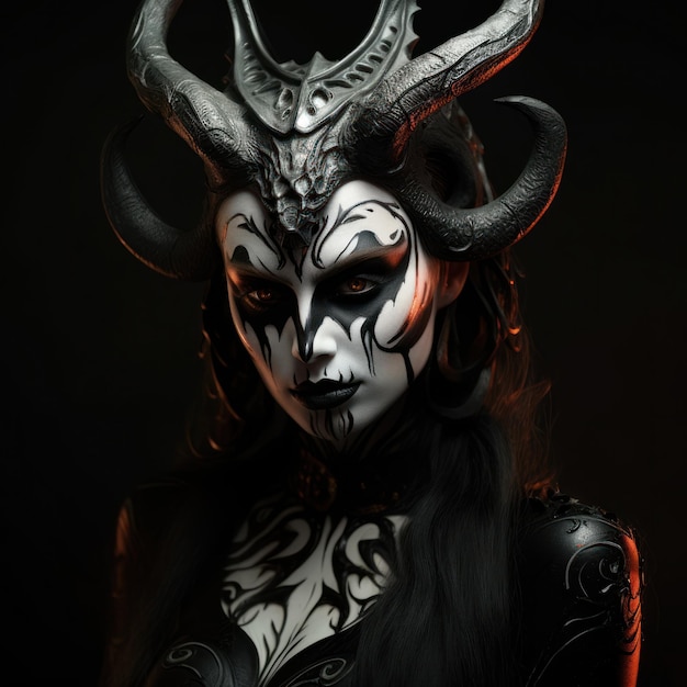 a woman with horns on her face