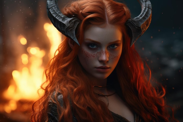 a woman with horns on her head