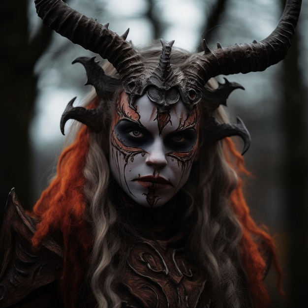 a woman with horns on her head