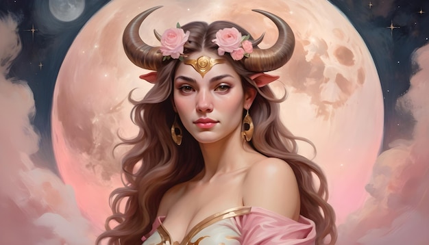 a woman with horns and horns has horns on her head