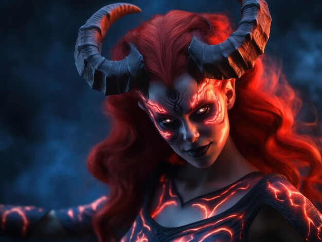 A woman with horns and red hair