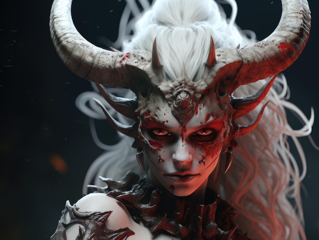 a woman with horns and red paint