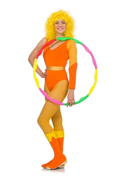 Woman with hula hoop isolated