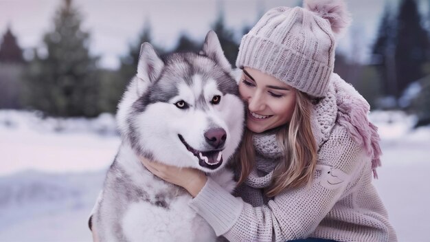 Woman with husky