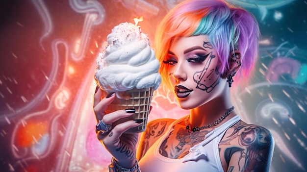 アイスクリームコーンを手に持つ女性