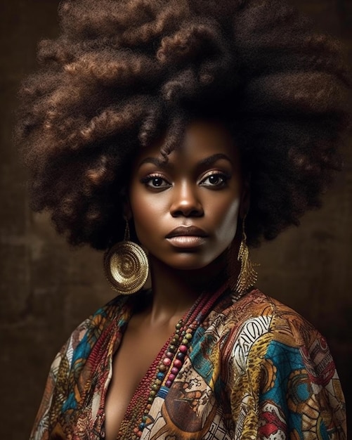 A woman with a large afro hairstyle