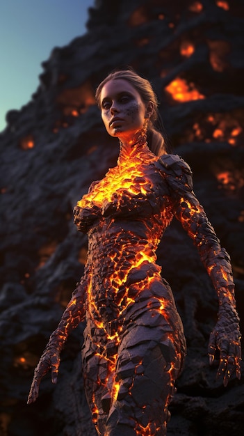 Photo a woman with a lava on her chest