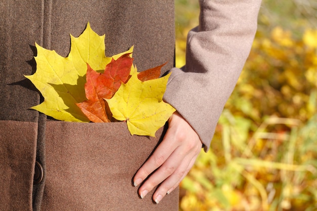 Woman with leaves in the pocket