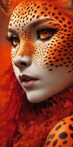 A woman with a leopard print on her face