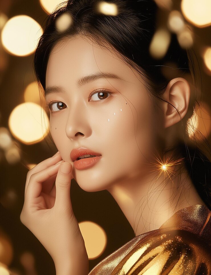 a woman with a light on her face