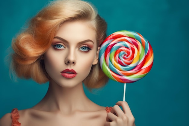 A woman with a lollipop in her hand