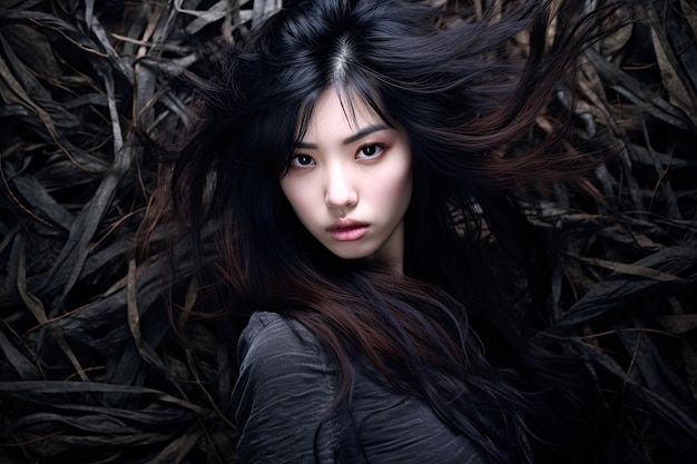 a woman with long black hair