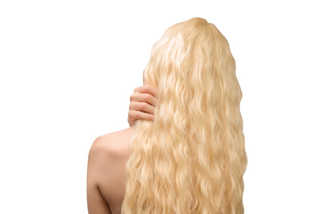 Woman with long blond and curly hair