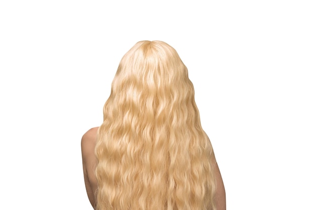 Woman with long blond and curly hair