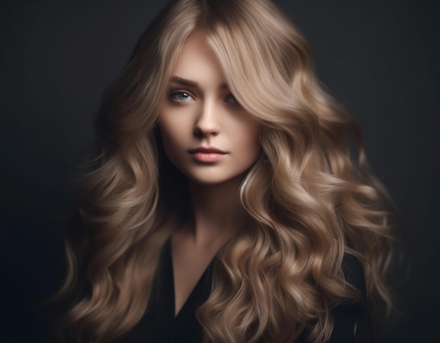 A woman with long blonde hair and a black shirt