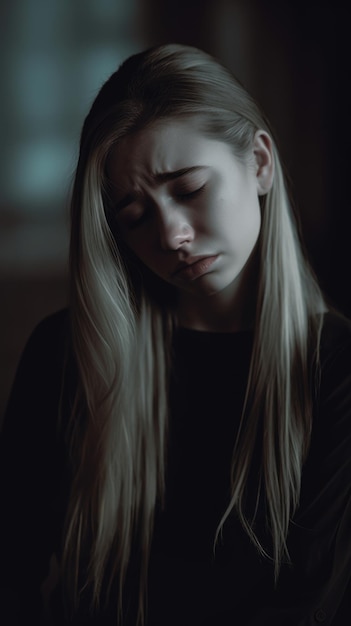 Profile Of Sad Woman With Long Hair In Tears, Depression Concept Artwork  Stock Photo, Picture and Royalty Free Image. Image 86214640.