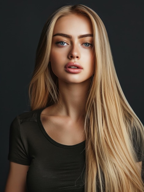 woman with long blonde hair posing for a picture