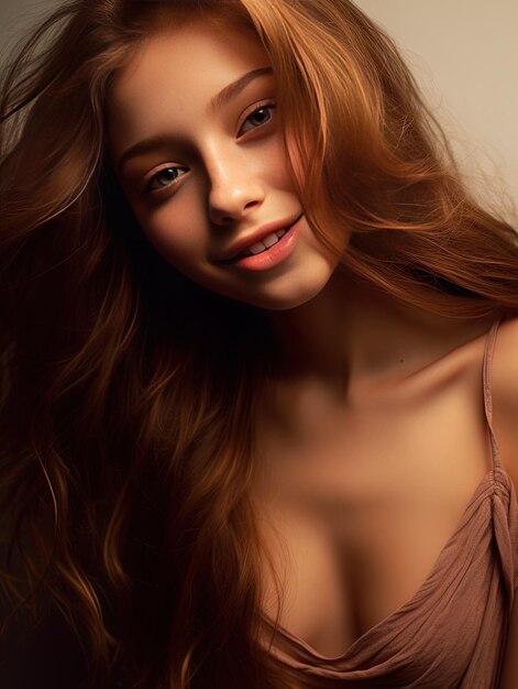 a woman with long brown hair and a light brown hair