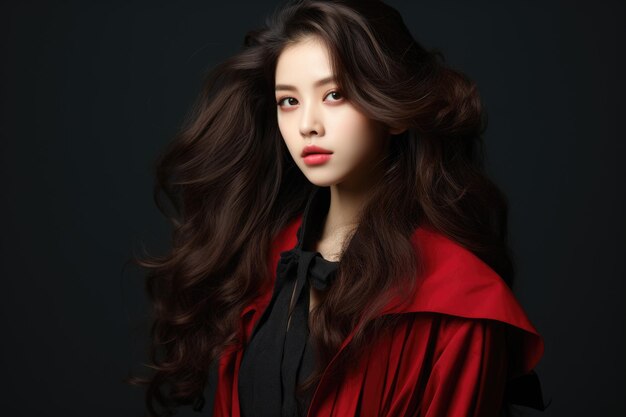 Woman with Long Brown Hair in Red Cape