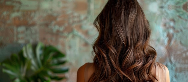 Woman With Long Brown Hair Standing Against Wall