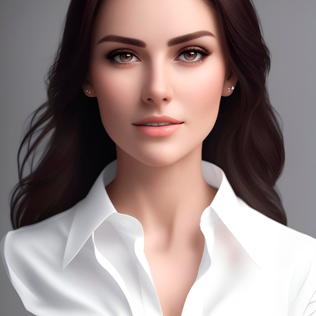 A woman with long brown hair and a white shirt